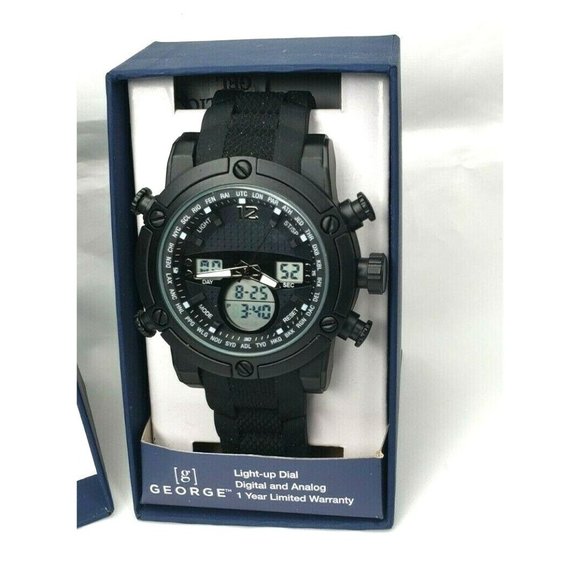 Exclusive Midnight Black Analog/Digital George Designer Rare Light Up Dial Watch - Picture 1 of 12